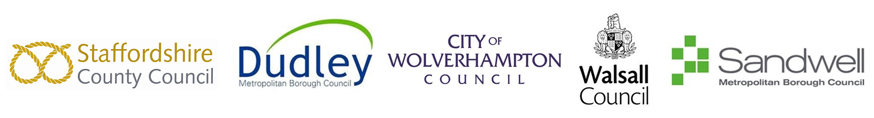 Council logos for Staffordshire, Dudley, Wolverhampton, Walsall and Sandwell