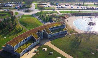 Aerial image of the outside of Chasewater visitor centre