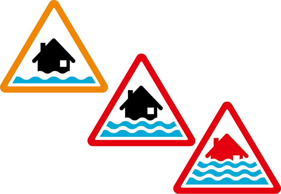 Image showing the three levels of Environment Agency flood warning that are issued