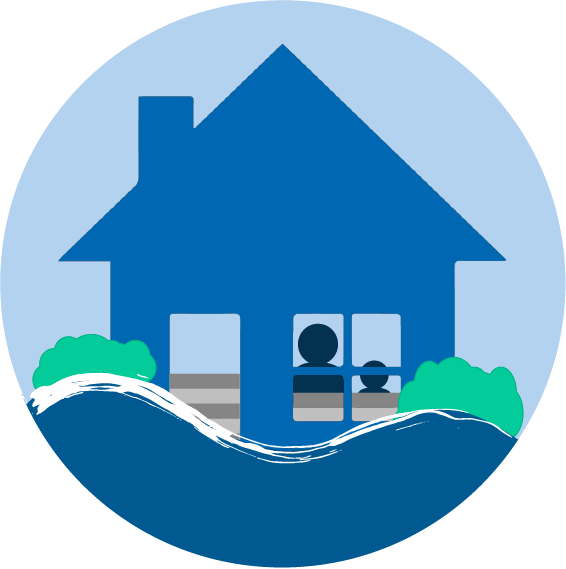 Icon depicting house not experiencing flooding